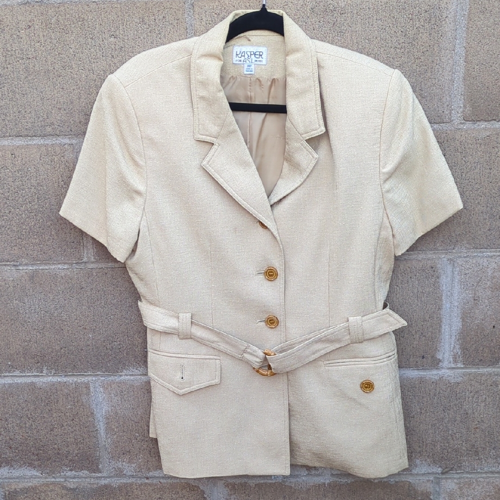 Kasper Cream Short-Sleeve Belted Blazer And Skirt Set, 14P - Picture 4 of 15